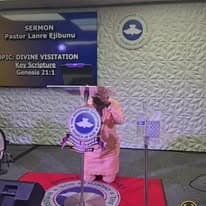 Pastor Lanre Ejibunu preaching a sermon titled Divine Visitation from Genesis 21:1